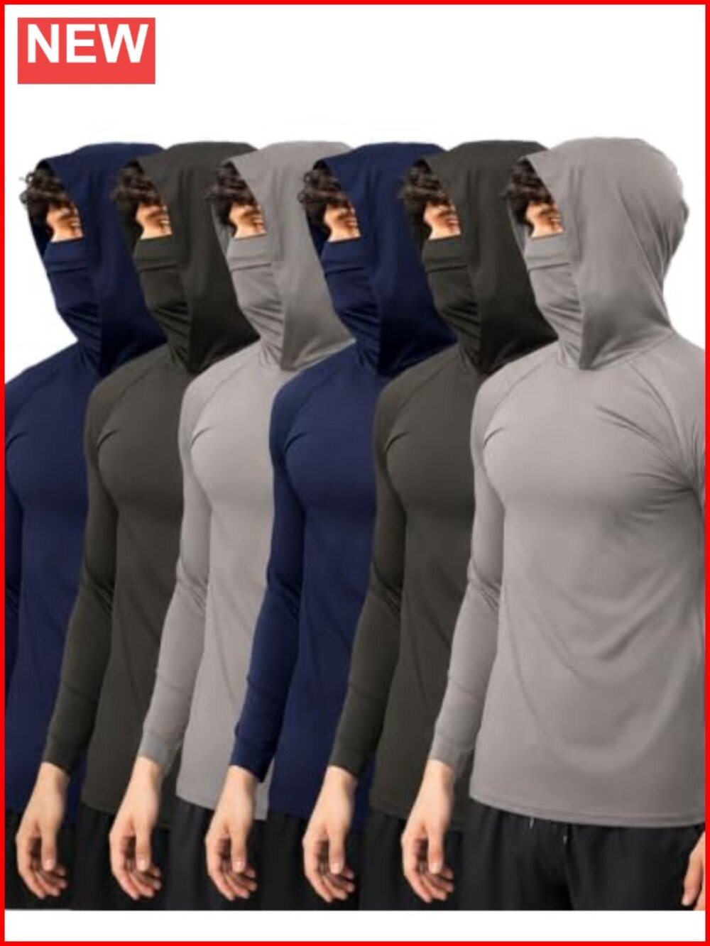 6 Pack Mens UPF 50+ Sun Protection Fishing Hoodie with Face Mask